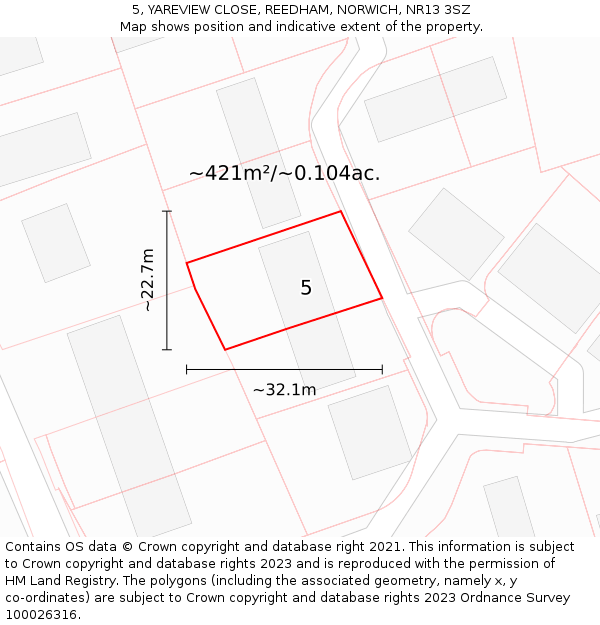 5, YAREVIEW CLOSE, REEDHAM, NORWICH, NR13 3SZ: Plot and title map