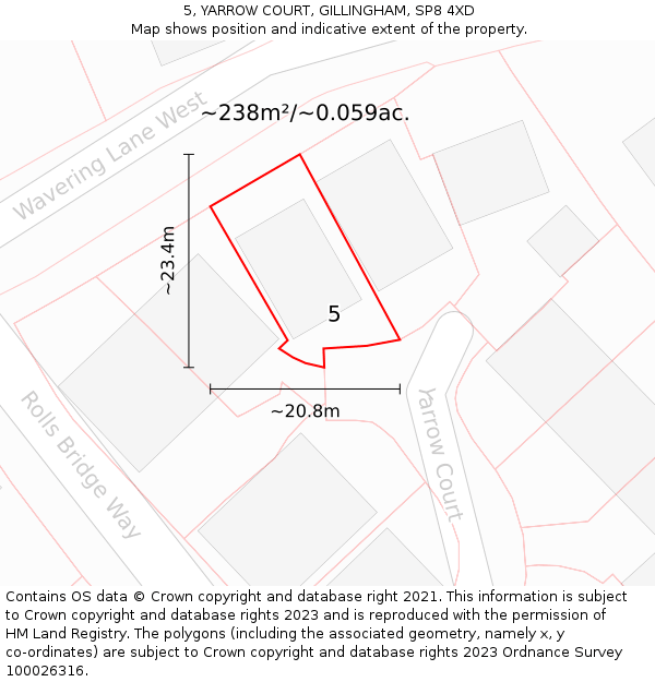 5, YARROW COURT, GILLINGHAM, SP8 4XD: Plot and title map