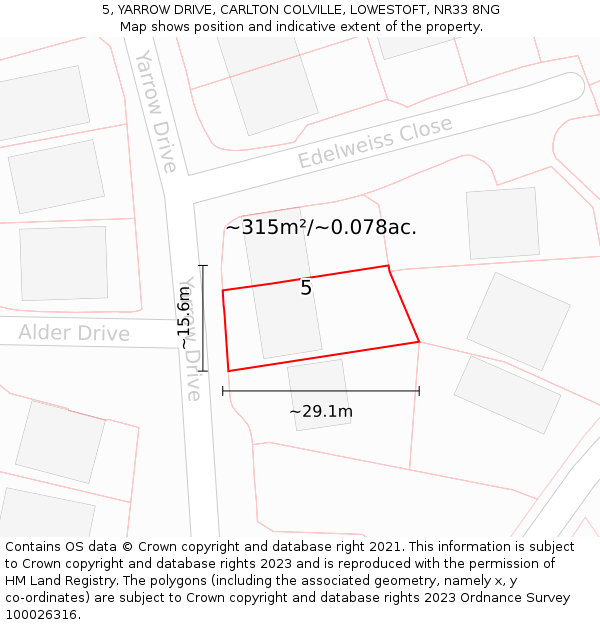 5, YARROW DRIVE, CARLTON COLVILLE, LOWESTOFT, NR33 8NG: Plot and title map