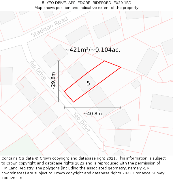 5, YEO DRIVE, APPLEDORE, BIDEFORD, EX39 1RD: Plot and title map