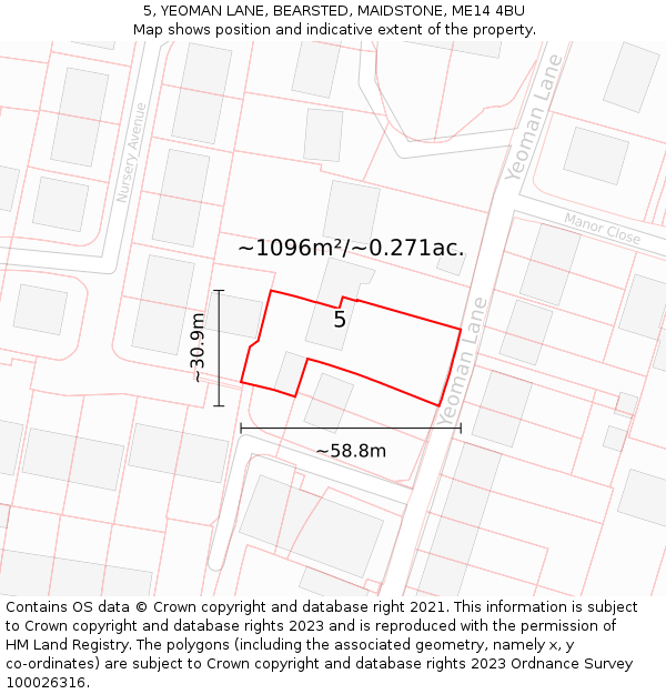 5, YEOMAN LANE, BEARSTED, MAIDSTONE, ME14 4BU: Plot and title map