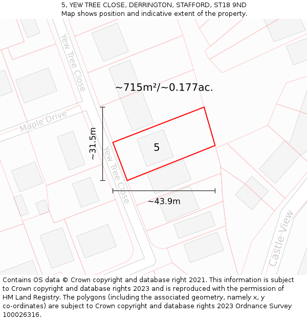 5, YEW TREE CLOSE, DERRINGTON, STAFFORD, ST18 9ND: Plot and title map