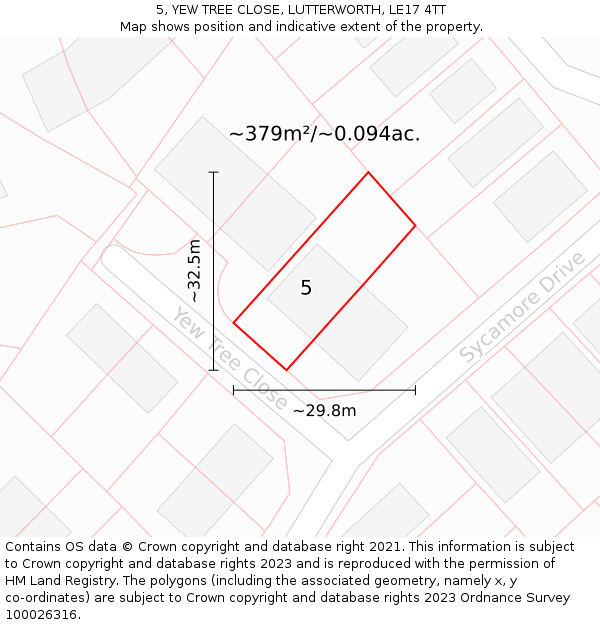 5, YEW TREE CLOSE, LUTTERWORTH, LE17 4TT: Plot and title map