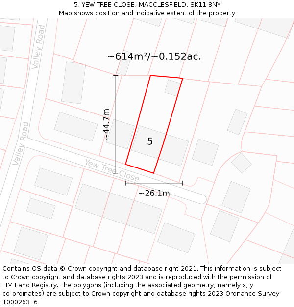5, YEW TREE CLOSE, MACCLESFIELD, SK11 8NY: Plot and title map