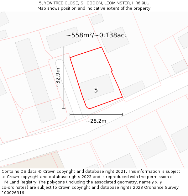 5, YEW TREE CLOSE, SHOBDON, LEOMINSTER, HR6 9LU: Plot and title map
