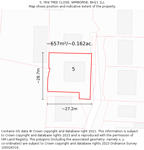 5, YEW TREE CLOSE, WIMBORNE, BH21 1LL: Plot and title map