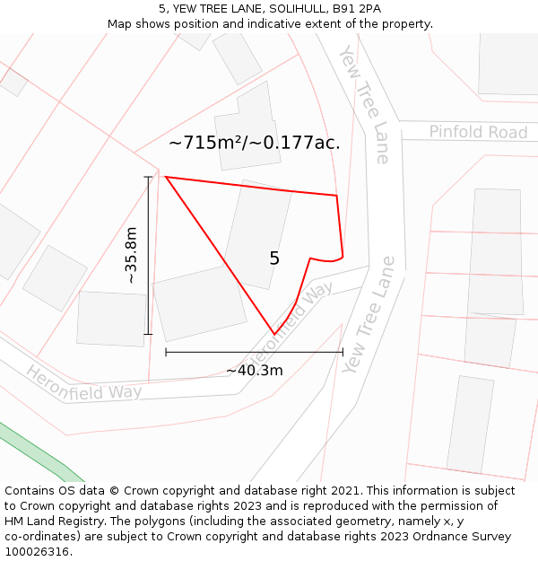 5, YEW TREE LANE, SOLIHULL, B91 2PA: Plot and title map