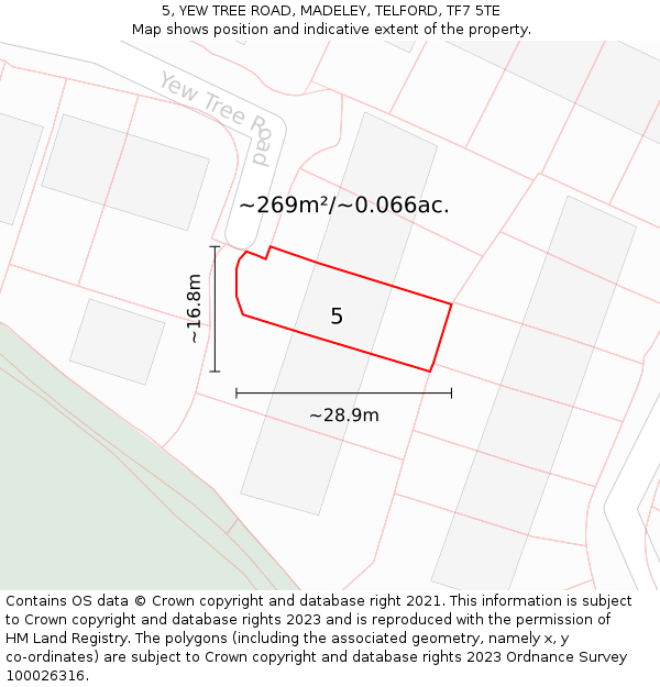 5, YEW TREE ROAD, MADELEY, TELFORD, TF7 5TE: Plot and title map