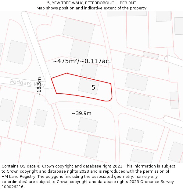 5, YEW TREE WALK, PETERBOROUGH, PE3 9NT: Plot and title map