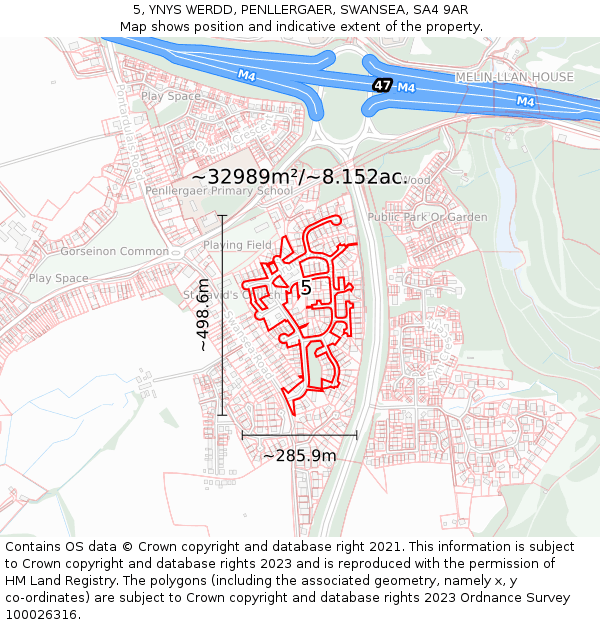 5, YNYS WERDD, PENLLERGAER, SWANSEA, SA4 9AR: Plot and title map