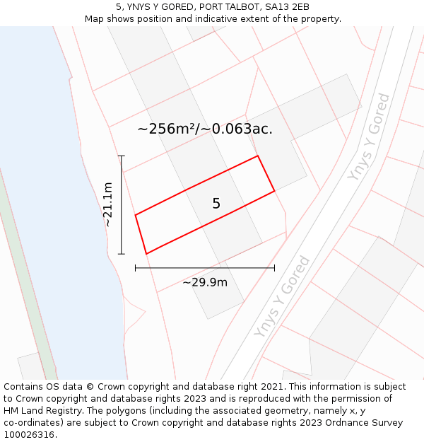 5, YNYS Y GORED, PORT TALBOT, SA13 2EB: Plot and title map