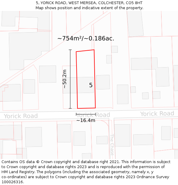 5, YORICK ROAD, WEST MERSEA, COLCHESTER, CO5 8HT: Plot and title map