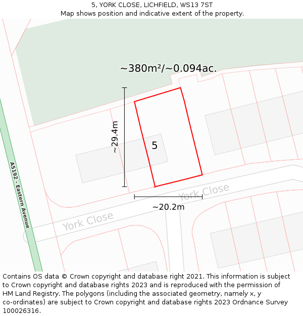 5, YORK CLOSE, LICHFIELD, WS13 7ST: Plot and title map