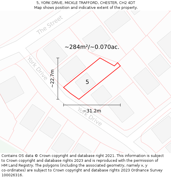 5, YORK DRIVE, MICKLE TRAFFORD, CHESTER, CH2 4DT: Plot and title map