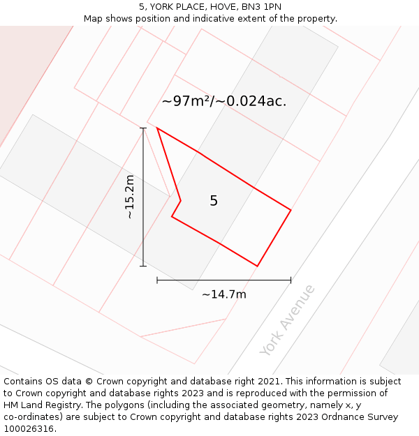 5, YORK PLACE, HOVE, BN3 1PN: Plot and title map