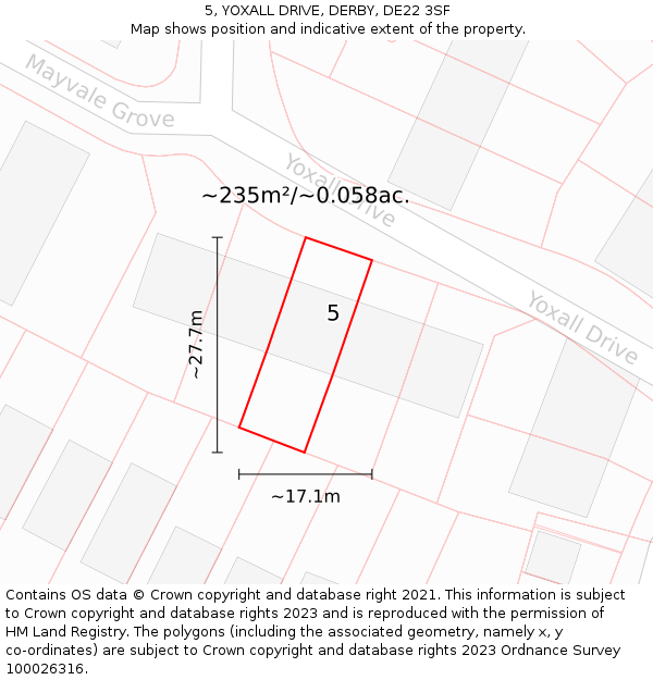 5, YOXALL DRIVE, DERBY, DE22 3SF: Plot and title map