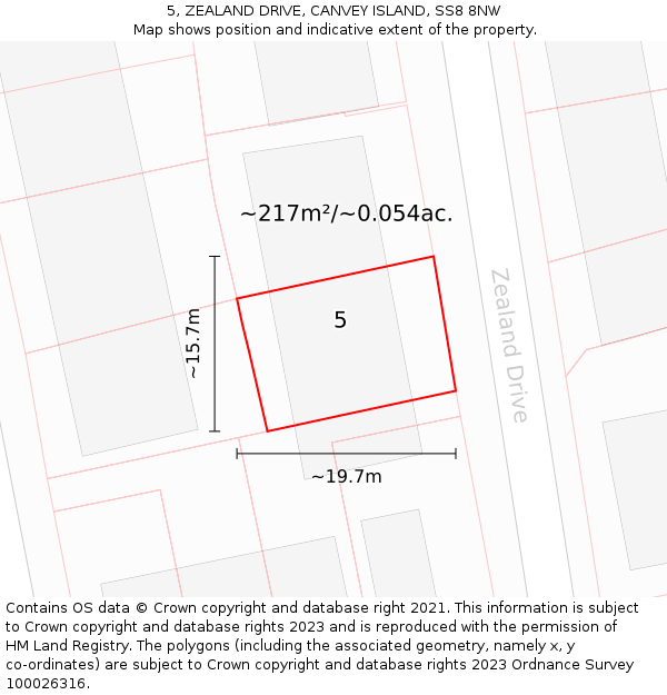 5, ZEALAND DRIVE, CANVEY ISLAND, SS8 8NW: Plot and title map