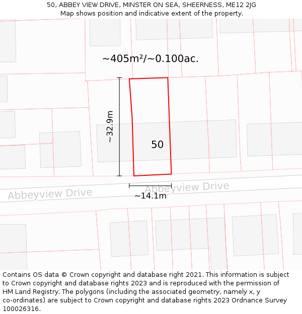 50, ABBEY VIEW DRIVE, MINSTER ON SEA, SHEERNESS, ME12 2JG: Plot and title map