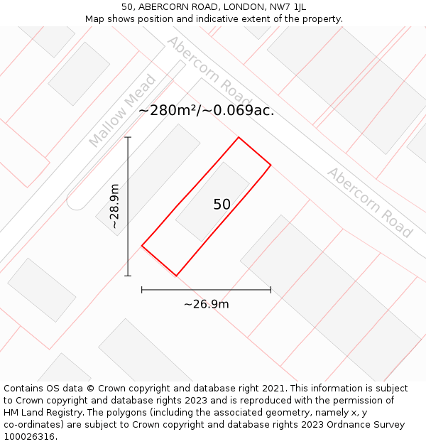 50, ABERCORN ROAD, LONDON, NW7 1JL: Plot and title map