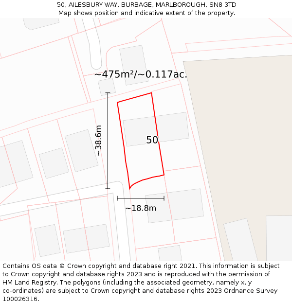 50, AILESBURY WAY, BURBAGE, MARLBOROUGH, SN8 3TD: Plot and title map