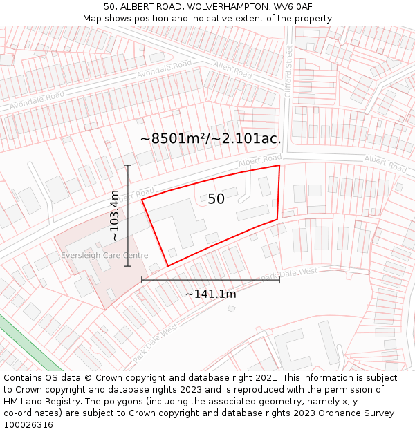 50, ALBERT ROAD, WOLVERHAMPTON, WV6 0AF: Plot and title map