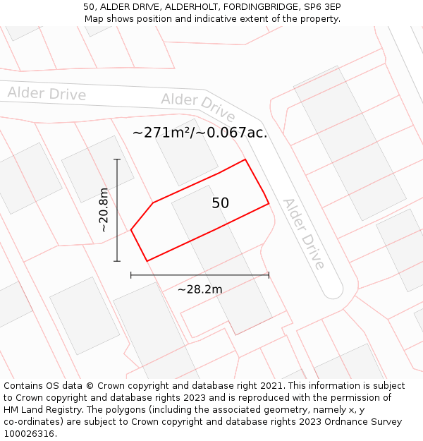 50, ALDER DRIVE, ALDERHOLT, FORDINGBRIDGE, SP6 3EP: Plot and title map