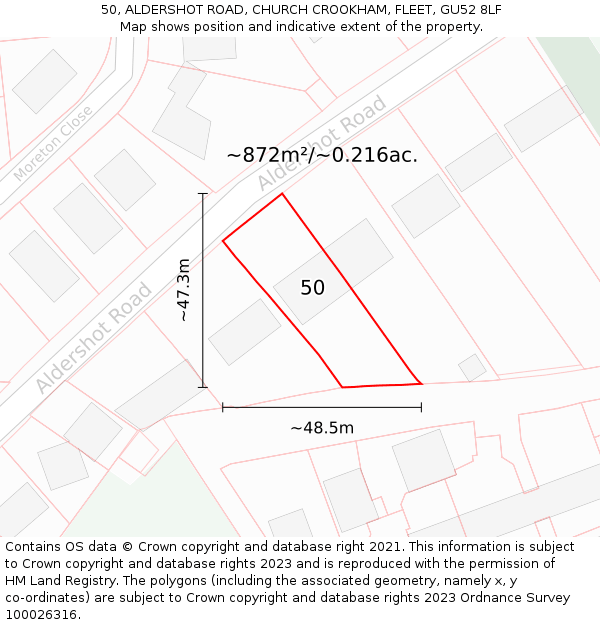50, ALDERSHOT ROAD, CHURCH CROOKHAM, FLEET, GU52 8LF: Plot and title map