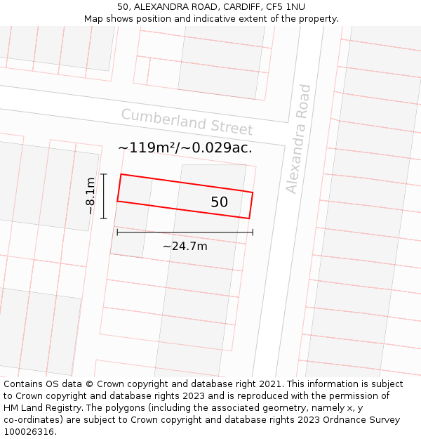 50, ALEXANDRA ROAD, CARDIFF, CF5 1NU: Plot and title map