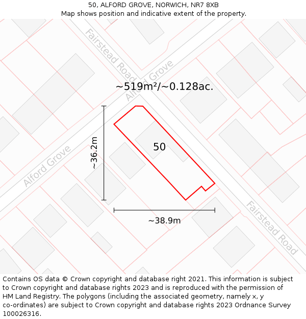 50, ALFORD GROVE, NORWICH, NR7 8XB: Plot and title map