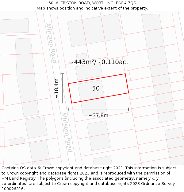 50, ALFRISTON ROAD, WORTHING, BN14 7QS: Plot and title map
