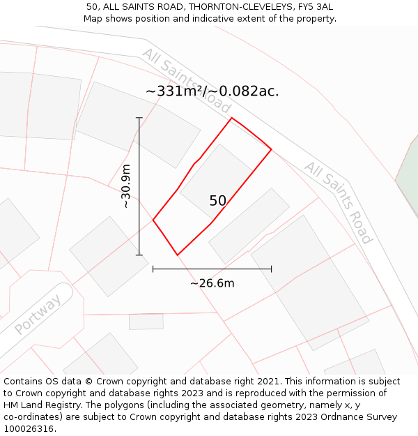 50, ALL SAINTS ROAD, THORNTON-CLEVELEYS, FY5 3AL: Plot and title map