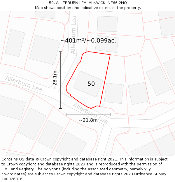 50, ALLERBURN LEA, ALNWICK, NE66 2NQ: Plot and title map
