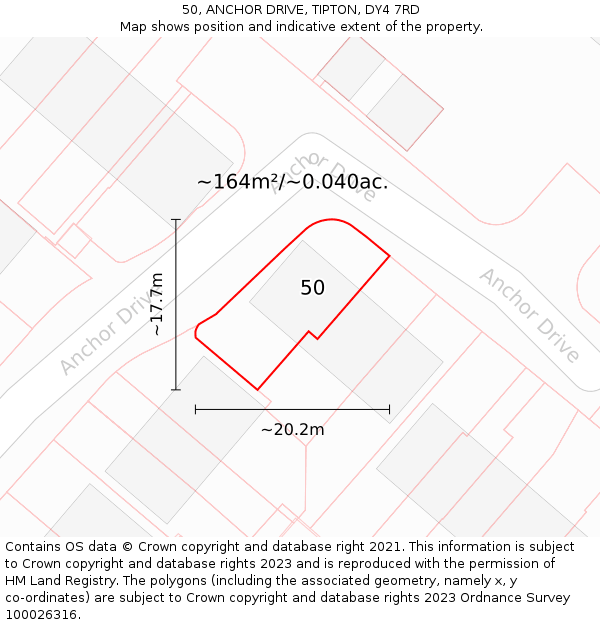 50, ANCHOR DRIVE, TIPTON, DY4 7RD: Plot and title map