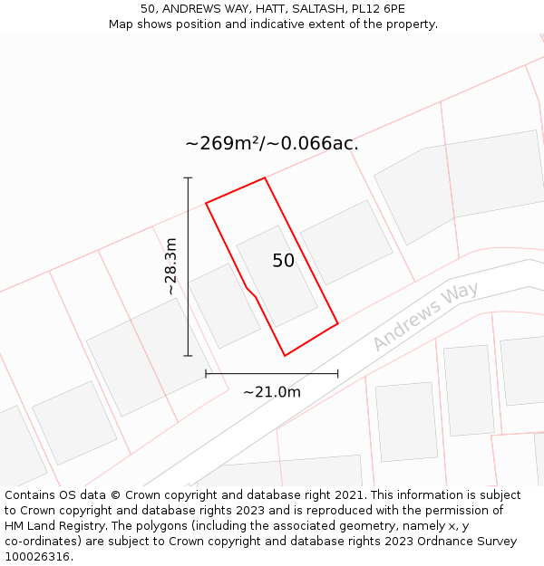 50, ANDREWS WAY, HATT, SALTASH, PL12 6PE: Plot and title map