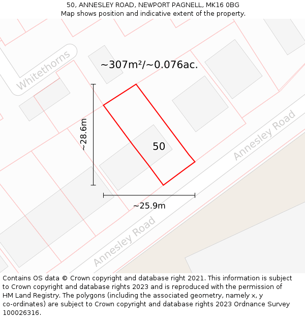 50, ANNESLEY ROAD, NEWPORT PAGNELL, MK16 0BG: Plot and title map
