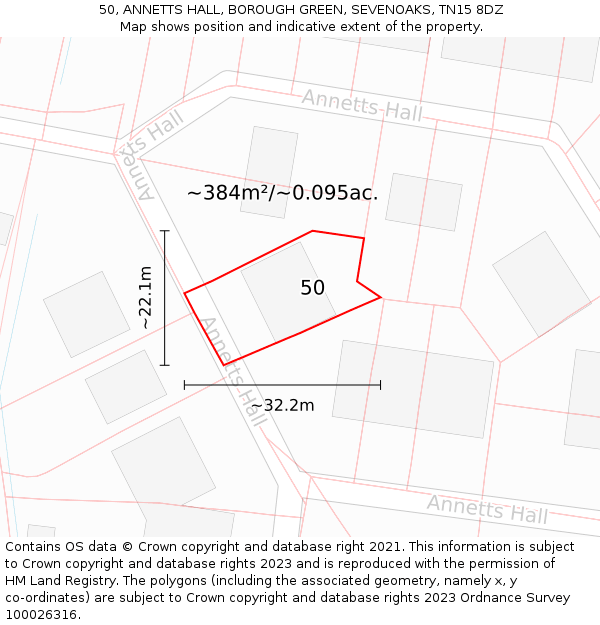 50, ANNETTS HALL, BOROUGH GREEN, SEVENOAKS, TN15 8DZ: Plot and title map