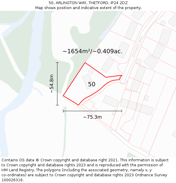 50, ARLINGTON WAY, THETFORD, IP24 2DZ: Plot and title map