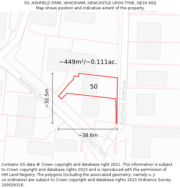 50, ASHFIELD PARK, WHICKHAM, NEWCASTLE UPON TYNE, NE16 4SQ: Plot and title map