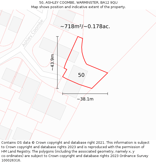 50, ASHLEY COOMBE, WARMINSTER, BA12 9QU: Plot and title map