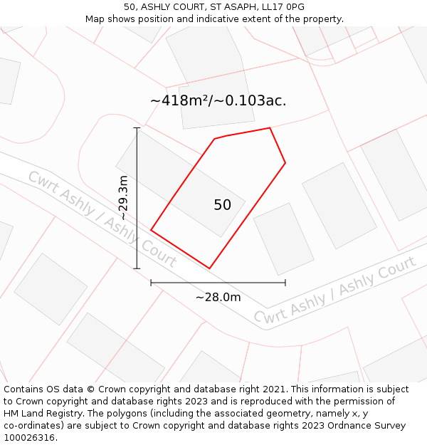 50, ASHLY COURT, ST ASAPH, LL17 0PG: Plot and title map