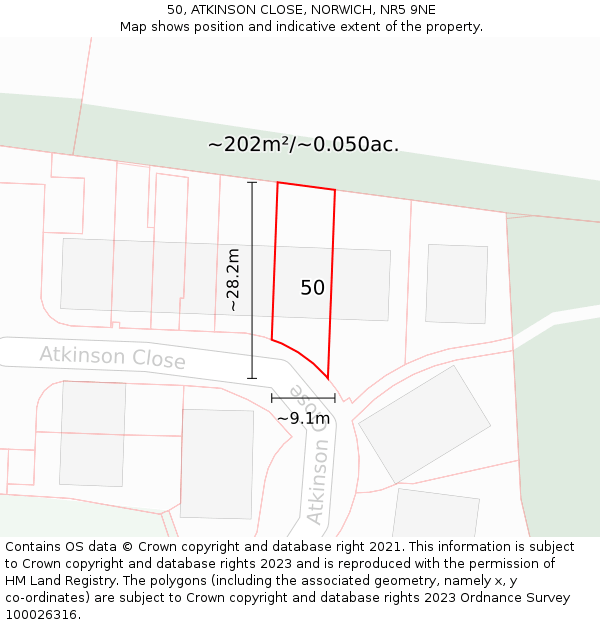 50, ATKINSON CLOSE, NORWICH, NR5 9NE: Plot and title map
