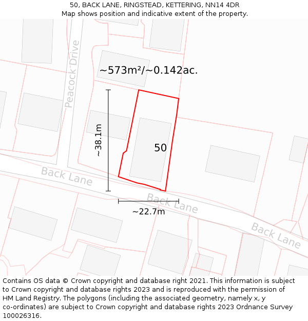 50, BACK LANE, RINGSTEAD, KETTERING, NN14 4DR: Plot and title map