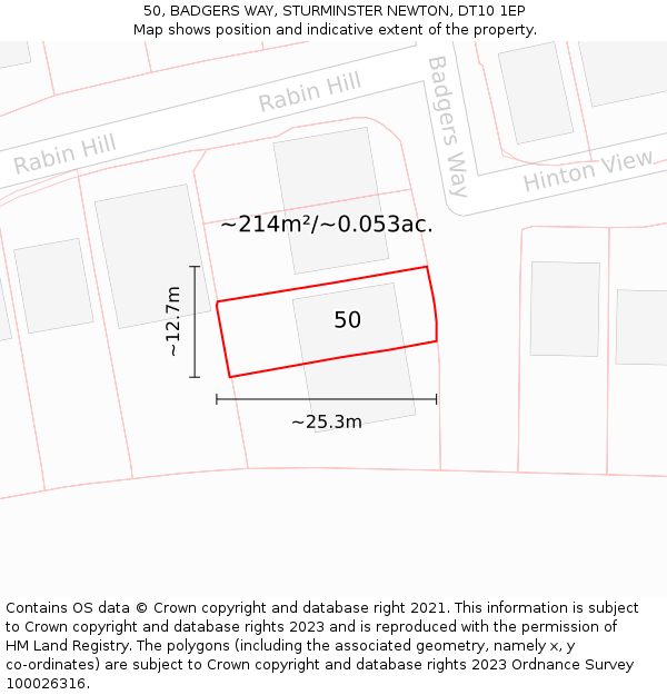 50, BADGERS WAY, STURMINSTER NEWTON, DT10 1EP: Plot and title map