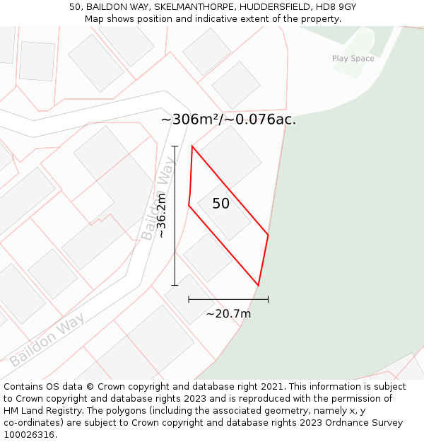 50, BAILDON WAY, SKELMANTHORPE, HUDDERSFIELD, HD8 9GY: Plot and title map