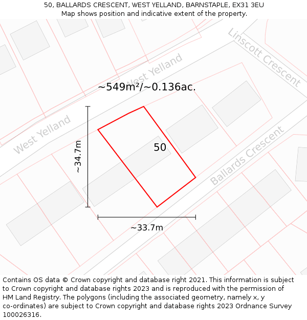 50, BALLARDS CRESCENT, WEST YELLAND, BARNSTAPLE, EX31 3EU: Plot and title map