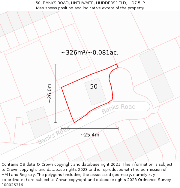 50, BANKS ROAD, LINTHWAITE, HUDDERSFIELD, HD7 5LP: Plot and title map