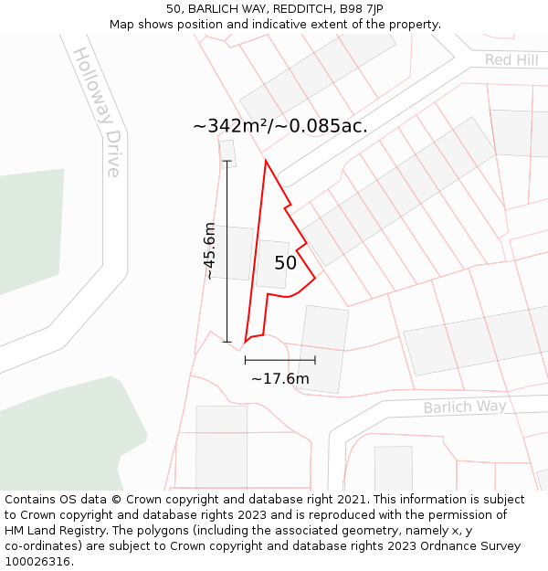 50, BARLICH WAY, REDDITCH, B98 7JP: Plot and title map