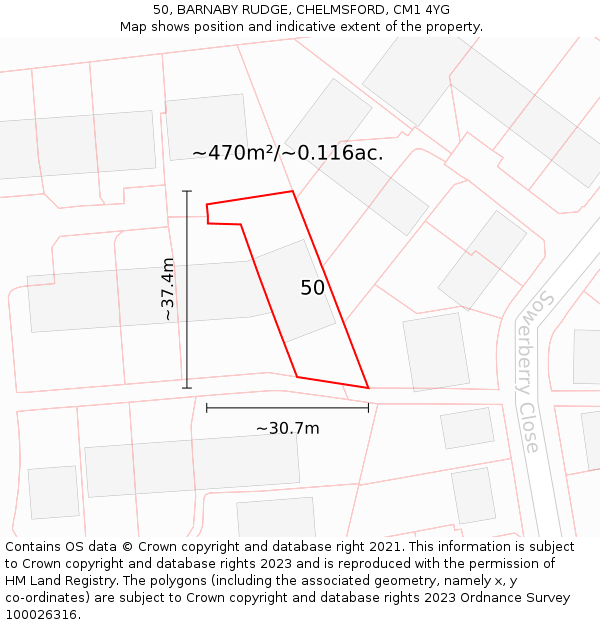 50, BARNABY RUDGE, CHELMSFORD, CM1 4YG: Plot and title map