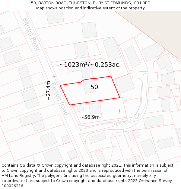 50, BARTON ROAD, THURSTON, BURY ST EDMUNDS, IP31 3PD: Plot and title map