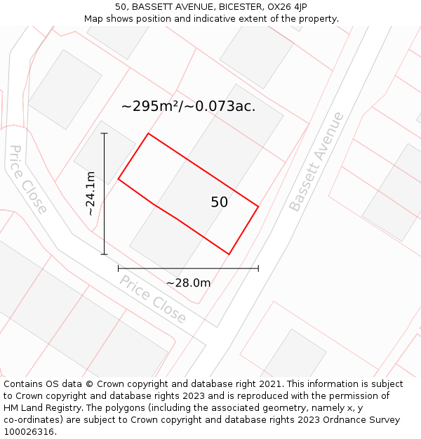 50, BASSETT AVENUE, BICESTER, OX26 4JP: Plot and title map